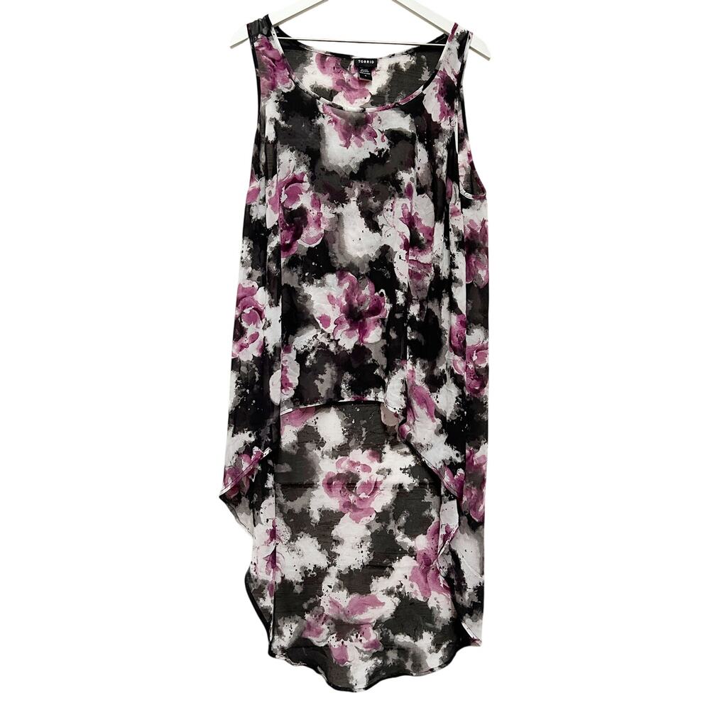 TORRID Pink Black Abstract Floral Sheer Sleeveless Top Size 0 (Large)
